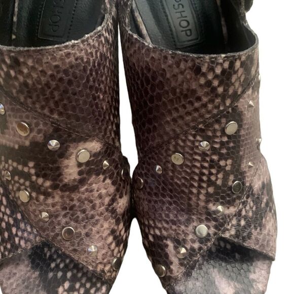 TopShop Brown Embellished Snakeskin Print Block Heel Sandals Size 38 - Picture 6 of 14
